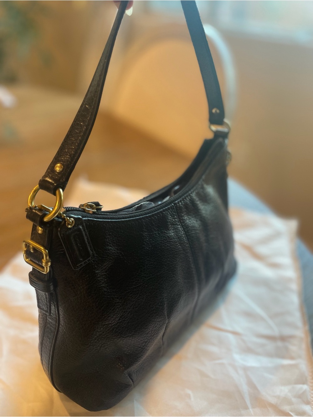 Coach Black Leather Shoulder Bag with Gold Hardware Accent - Picture 2 of 11